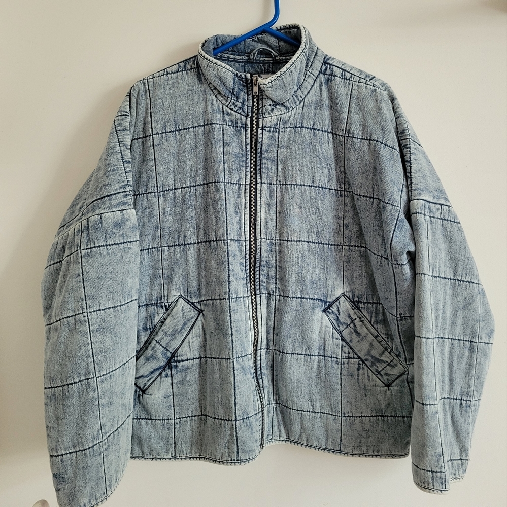 quilted zip-up jacket, denim color, L